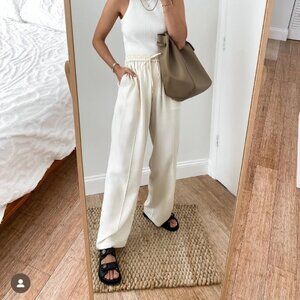 Linen Drawstring Straight Leg Pants (Natural White) - Lattelier